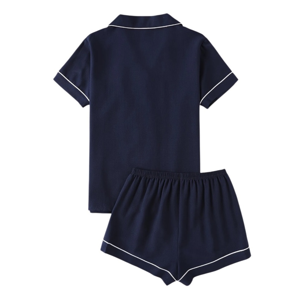 A Classy Chic Boutique Blue Pajama Set with White Trim - Picture 2 of 3